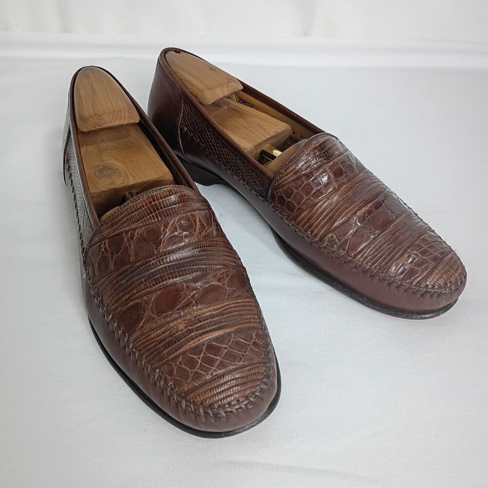Mezlan Sebastian Brown Leather Genuine Lizard Loafer Shoes Men’s Sz 8.5
